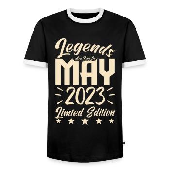 Born May 2023 Birthday gift 2023. - Men's Ringer Shirt - black/white - Front - AI Model Female 172 light (172cm) & AI Model Male 178 light (178cm)