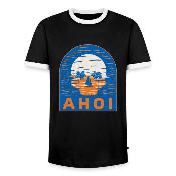 Skeleton Coast Ahoy Beach Sailboat Sailor Captain - Men's Ringer Shirt - black/white - Front - AI Model Female 172 light (172cm) & AI Model Male 178 light (178cm)