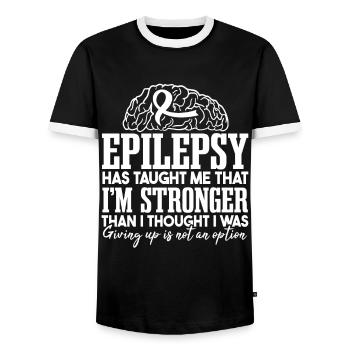 Epilepsy Has Taught Me | Epilepsy Warrior - Men's Ringer Shirt - black/white - Front - AI Model Female 172 light (172cm) & AI Model Male 178 light (178cm)