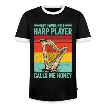 Harfenspieler Harfenist Retro - Männer Kontrast-T-Shirt - Schwarz/Weiß - Vorne - AI Model Female 172 light (172cm) & AI Model Male 178 light (178cm)