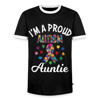 Autism Awareness Aunt of an autistic - Men's Ringer Shirt - black/white - Front - AI Model Female 172 light (172cm) & AI Model Male 178 light (178cm)