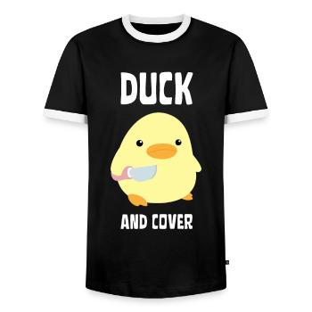 Canard et couverture - Canard au couteau Ente mit Messer - T-shirt contrasté Homme - noir/blanc - Devant - AI Model Female 172 light (172cm) & AI Model Male 178 light (178cm)