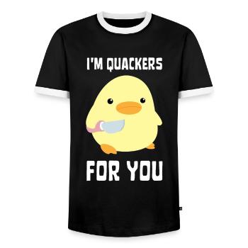 I'm Quackers For You - Funny Duck with knife Meme - Men's Ringer Shirt - black/white - Front - AI Model Female 172 light (172cm) & AI Model Male 178 light (178cm)