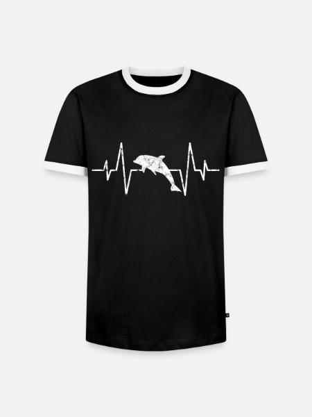 Delfin Herzschlag - Männer Kontrast-T-Shirt - Schwarz/Weiß