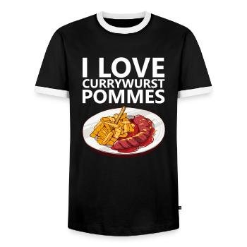 Currywurst French fries Bratwurst Ruhrpott Ruhrgebiet - Men's Ringer Shirt - black/white - Front - AI Model Female 172 light (172cm) & AI Model Male 178 light (178cm)