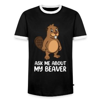 Ask Me About My Beaver - Männer Kontrast-T-Shirt - Schwarz/Weiß - Vorne - AI Model Female 172 light (172cm) & AI Model Male 178 light (178cm)