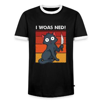 I woas ned - Männer Kontrast-T-Shirt - Schwarz/Weiß - Vorne - AI Model Female 172 light (172cm) & AI Model Male 178 light (178cm)