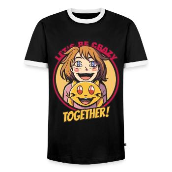 Lachendes Mädchen mit Katze Lustig Bunt - Männer Kontrast-T-Shirt - Schwarz/Weiß - Vorne - AI Model Female 172 light (172cm) & AI Model Male 178 light (178cm)