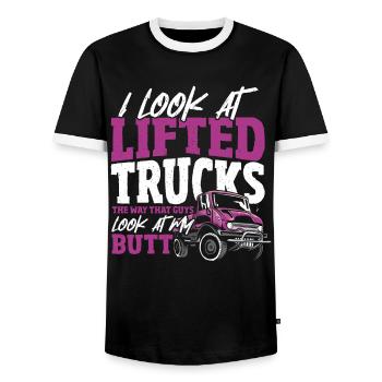 I Look At Lifted Trucks The Way That Guys Look At - Men's Ringer Shirt - black/white - Front - AI Model Female 172 light (172cm) & AI Model Male 178 light (178cm)