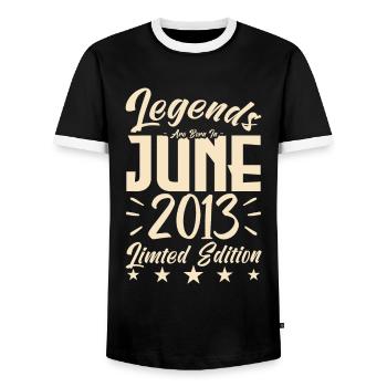 Geboren Juni 2013 Geburtstagsgeschenk 2013. - Männer Kontrast-T-Shirt - Schwarz/Weiß - Vorne - AI Model Female 172 light (172cm) & AI Model Male 178 light (178cm)