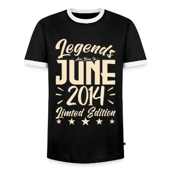 Geboren Juni 2014 Geburtstagsgeschenk 2014. - Männer Kontrast-T-Shirt - Schwarz/Weiß - Vorne - AI Model Female 172 light (172cm) & AI Model Male 178 light (178cm)