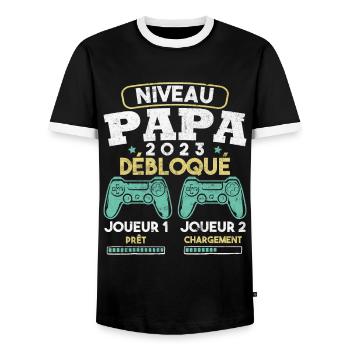 Niveau papa débloqué futur père 2023 - T-shirt contrasté Homme - noir/blanc - Devant - AI Model Female 172 light (172cm) & AI Model Male 178 light (178cm)