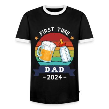 First Time Dad 2024 - Men's Ringer Shirt - black/white - Front - AI Model Female 172 light (172cm) & AI Model Male 178 light (178cm)