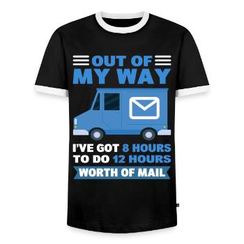 Hors de mon chemin, j’ai 8 heures pour faire de la poste - T-shirt contrasté Homme - noir/blanc - Devant - AI Model Female 172 light (172cm) & AI Model Male 178 light (178cm)