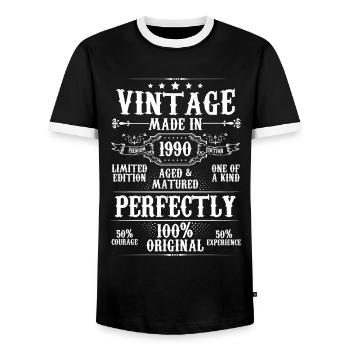 Millésime Made in 1990 vieilli parfaitement mûri - T-shirt contrasté Homme - noir/blanc - Devant - AI Model Female 172 light (172cm) & AI Model Male 178 light (178cm)