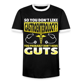 So You Don't Like Gastroenterology? - Men's Ringer Shirt - black/white - Front - AI Model Female 172 light (172cm) & AI Model Male 178 light (178cm)