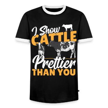 I Show Cattle Prettier Than You Cattle Show - Men's Ringer Shirt - black/white - Front - AI Model Female 172 light (172cm) & AI Model Male 178 light (178cm)