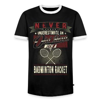 Unterschätze niemals einen alten Mann Badminton - Männer Kontrast-T-Shirt - Schwarz/Weiß - Vorne - AI Model Female 172 light (172cm) & AI Model Male 178 light (178cm)