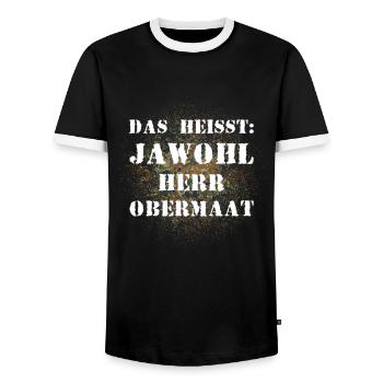 Das heißt Jawohl Herr Obermaat Bundeswehr Soldat - Männer Kontrast-T-Shirt - Schwarz/Weiß - Vorne - AI Model Female 172 light (172cm) & AI Model Male 178 light (178cm)