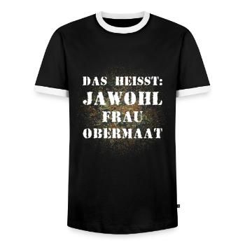 Das heißt Jawohl Frau Obermaat Bundeswehr Soldat - Männer Kontrast-T-Shirt - Schwarz/Weiß - Vorne - AI Model Female 172 light (172cm) & AI Model Male 178 light (178cm)