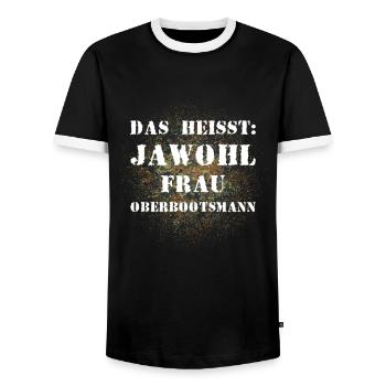 Das heißt Jawohl Frau Oberbootsmann Bundeswehr - Männer Kontrast-T-Shirt - Schwarz/Weiß - Vorne - AI Model Female 172 light (172cm) & AI Model Male 178 light (178cm)