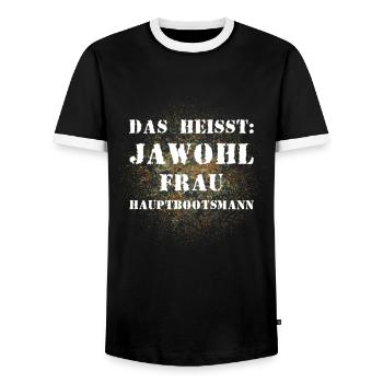 Das heißt Jawohl Frau Hauptbootsmann Bundeswehr - Männer Kontrast-T-Shirt - Schwarz/Weiß - Vorne - AI Model Female 172 light (172cm) & AI Model Male 178 light (178cm)