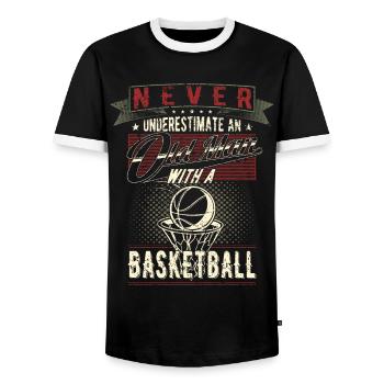 Unterschätze niemals einen alten Mann Basketball - Männer Kontrast-T-Shirt - Schwarz/Weiß - Vorne - AI Model Female 172 light (172cm) & AI Model Male 178 light (178cm)