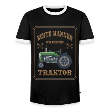 Echte Männer fahren Traktor - Männer Kontrast-T-Shirt - Schwarz/Weiß - Vorne - AI Model Female 172 light (172cm) & AI Model Male 178 light (178cm)