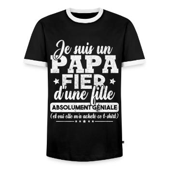 Un papa fier d'une fille absolument géniale - T-shirt contrasté Homme - noir/blanc - Devant - AI Model Female 172 light (172cm) & AI Model Male 178 light (178cm)