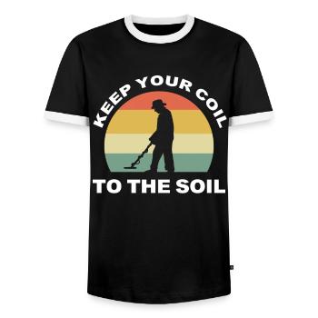 Gardez votre bobine au sol Détecteur de métaux Métal - T-shirt contrasté Homme - noir/blanc - Devant - AI Model Female 172 light (172cm) & AI Model Male 178 light (178cm)