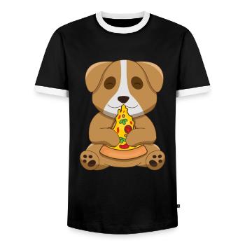Pizza King Pizza Queen Dog Lovers Animal Puppy - Men's Ringer Shirt - black/white - Front - AI Model Female 172 light (172cm) & AI Model Male 178 light (178cm)