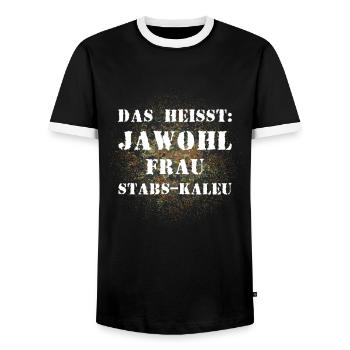 Das heißt Jawohl Frau Stabs-Kaleu Bundeswehr - Männer Kontrast-T-Shirt - Schwarz/Weiß - Vorne - AI Model Female 172 light (172cm) & AI Model Male 178 light (178cm)