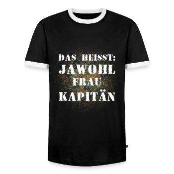 Das heißt Jawohl Frau Kapitän Bundeswehr Offizier - Männer Kontrast-T-Shirt - Schwarz/Weiß - Vorne - AI Model Female 172 light (172cm) & AI Model Male 178 light (178cm)