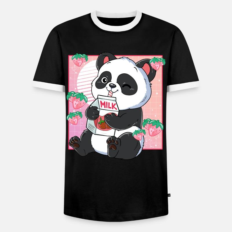 Kawaii Panda Erdbeermilch - Männer Kontrast-T-Shirt - Schwarz/Weiß