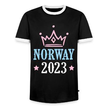 Norwegen 2023 - Männer Kontrast-T-Shirt - Schwarz/Weiß - Vorne - AI Model Female 172 light (172cm) & AI Model Male 178 light (178cm)