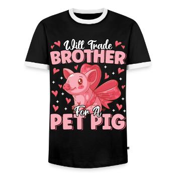 Échangera son frère contre un cochon de compagnie mignon fermier drôle - T-shirt contrasté Homme - noir/blanc - Devant - AI Model Female 172 light (172cm) & AI Model Male 178 light (178cm)