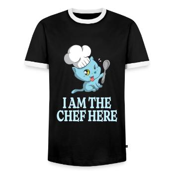Chef Kitten Funny Cat Lovers Chef - Men's Ringer Shirt - black/white - Front - AI Model Female 172 light (172cm) & AI Model Male 178 light (178cm)
