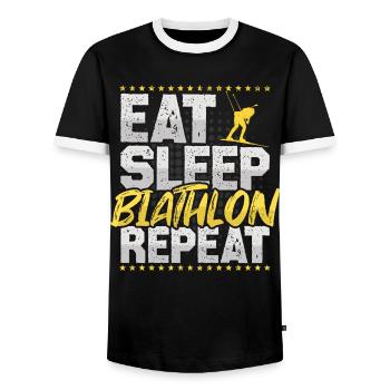 Biathlon Manger Dormir Répéter Skieur Hobby Biathlon - T-shirt contrasté Homme - noir/blanc - Devant - AI Model Female 172 light (172cm) & AI Model Male 178 light (178cm)