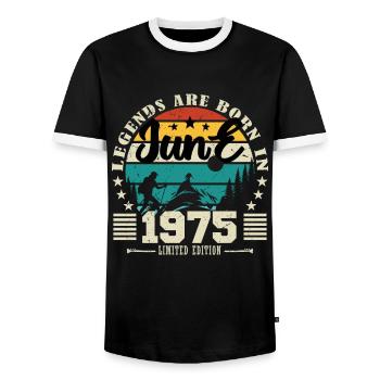 June 1975. Birthday gift June 1975. June. - Men's Ringer Shirt - black/white - Front - AI Model Female 172 light (172cm) & AI Model Male 178 light (178cm)