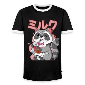 Kawaii Raccoon Strawberry Milk - Men's Ringer Shirt - black/white - Front - AI Model Female 172 light (172cm) & AI Model Male 178 light (178cm)