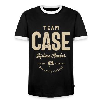 Team Case Lifetime Member - Name Case - Men's Ringer Shirt - black/white - Front - AI Model Female 172 light (172cm) & AI Model Male 178 light (178cm)