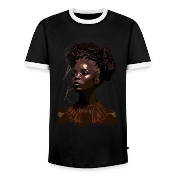 Juneteenth Melanin Queen - Beautiful Afro Woman - Men's Ringer Shirt - black/white - Front - AI Model Female 172 light (172cm) & AI Model Male 178 light (178cm)