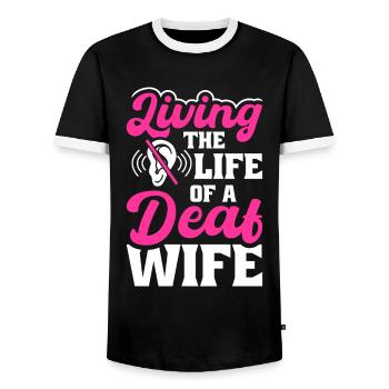 Langue des signes sourde Fierté sourde - T-shirt contrasté Homme - noir/blanc - Devant - AI Model Female 172 light (172cm) & AI Model Male 178 light (178cm)