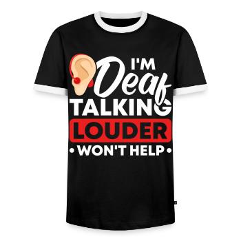 Langue des signes sourde Fierté sourde - T-shirt contrasté Homme - noir/blanc - Devant - AI Model Female 172 light (172cm) & AI Model Male 178 light (178cm)