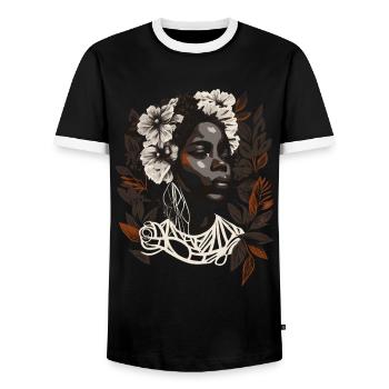 Juneteenth Melanin Queen - Beautiful Afro Woman - Men's Ringer Shirt - black/white - Front - AI Model Female 172 light (172cm) & AI Model Male 178 light (178cm)