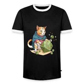 RPG Meow Cat D20 Cube Design for an RPG GAMER - Men's Ringer Shirt - black/white - Front - AI Model Female 172 light (172cm) & AI Model Male 178 light (178cm)
