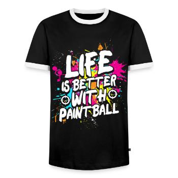 Life is better with paintball team sports - Men's Ringer Shirt - black/white - Front - AI Model Female 172 light (172cm) & AI Model Male 178 light (178cm)