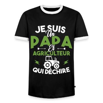 Papa et agriculteur - T-shirt contrasté Homme - noir/blanc - Devant - AI Model Female 172 light (172cm) & AI Model Male 178 light (178cm)