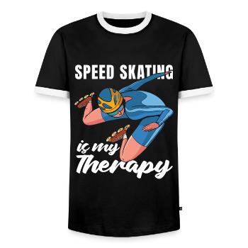 Speed Skating Is My Therapy Short Track Ice Skates - Men's Ringer Shirt - black/white - Front - AI Model Female 172 light (172cm) & AI Model Male 178 light (178cm)