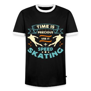 Speed Skating Time Is Precious Use It Short Track - Männer Kontrast-T-Shirt - Schwarz/Weiß - Vorne - AI Model Female 172 light (172cm) & AI Model Male 178 light (178cm)